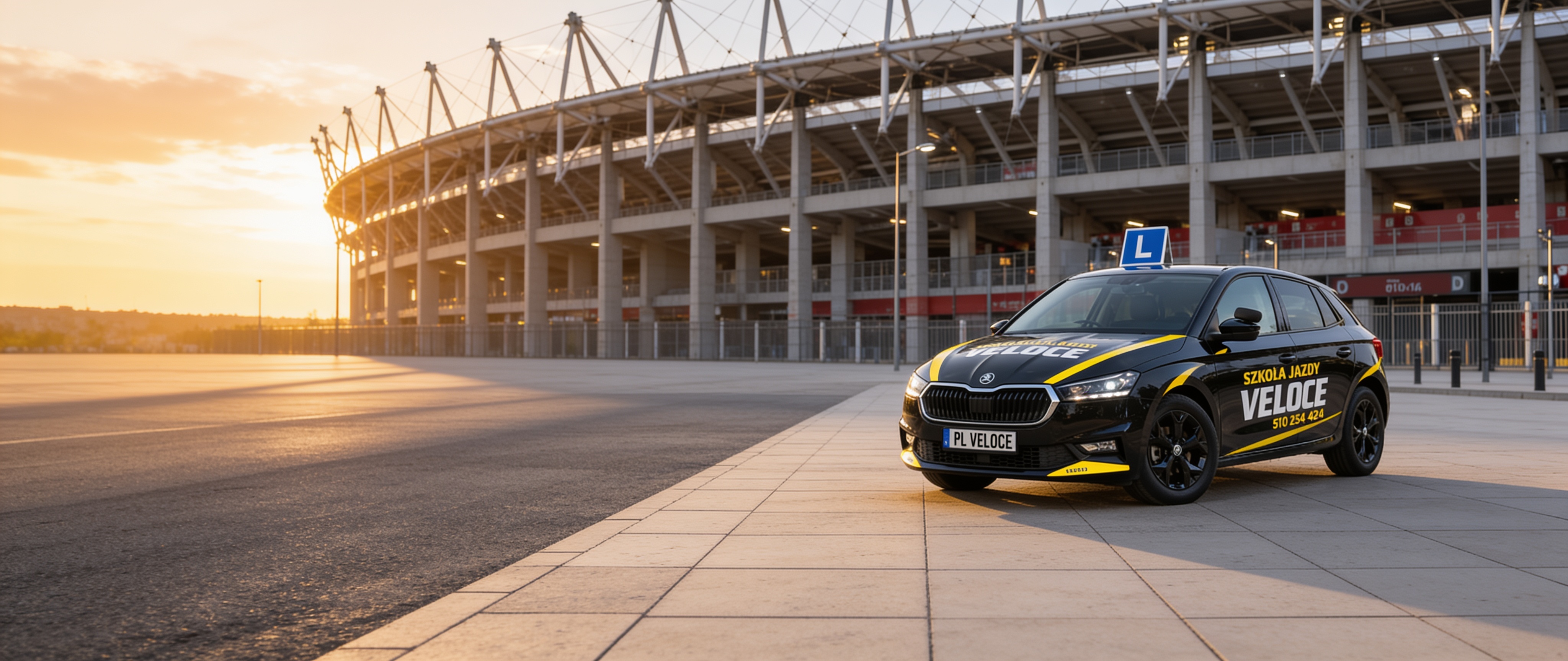 VELOCE Skoda Fabia on the yard at sunset