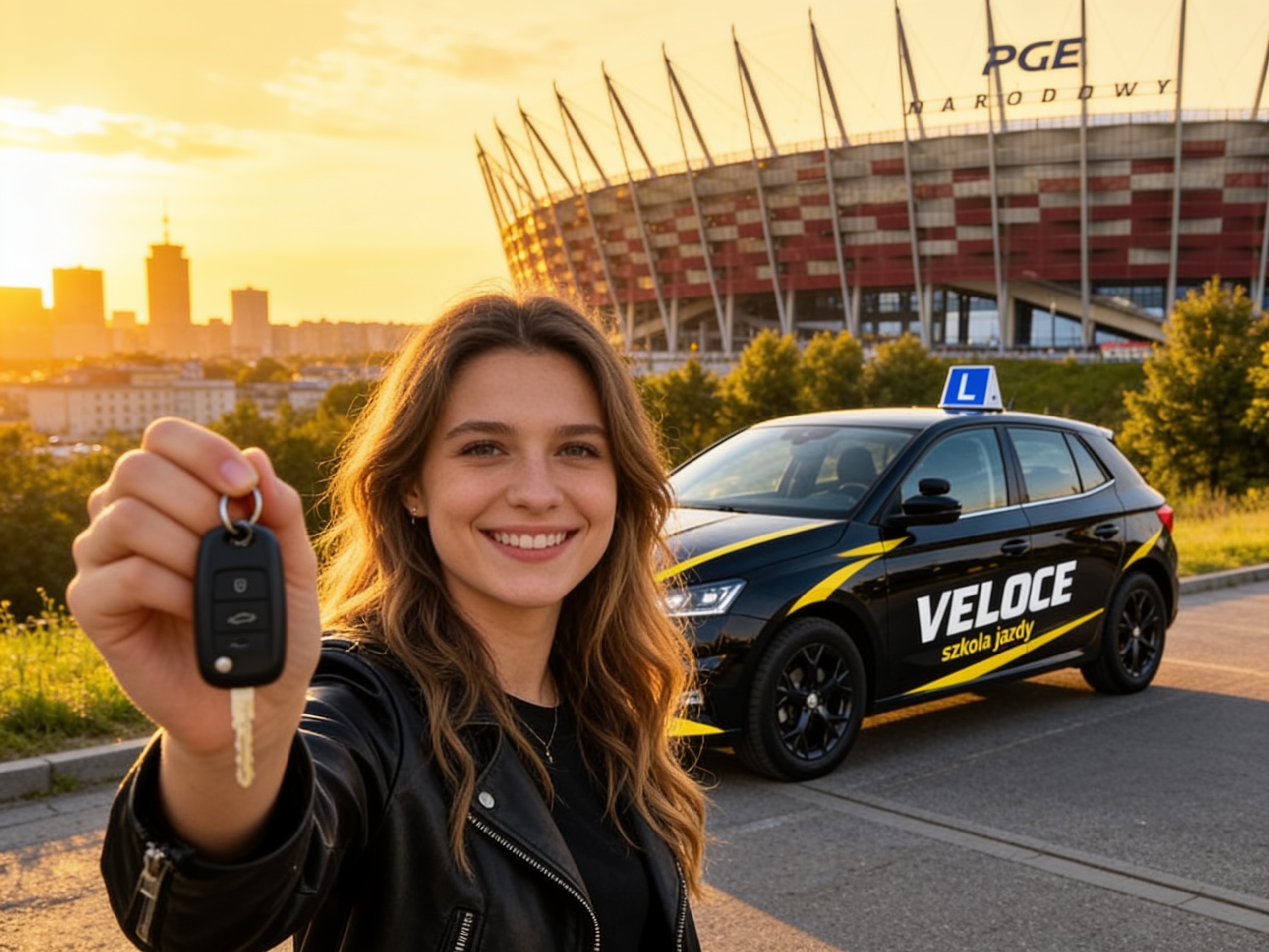 Student with keys next to a VELOCE Skoda