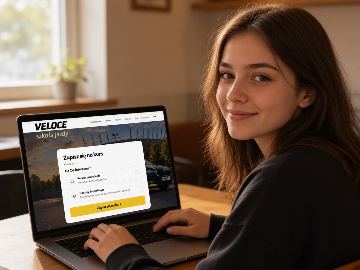 Young student booking a VELOCE course online on a laptop